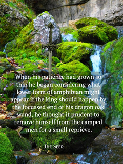 when his patience had grown so thin he began considering what lower form of amphibian...