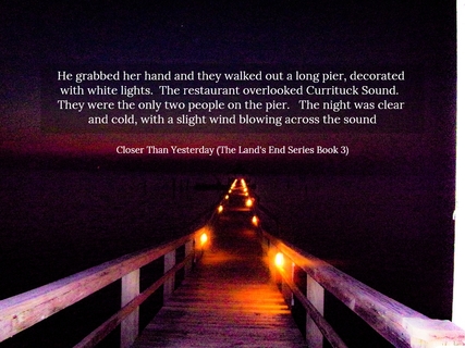 he grabbed her hand and they walked out a long pier decorated with white lights the...