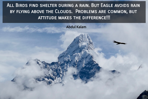 all birds find shelter during a rain but eagle avoids rain by flying above the clouds...