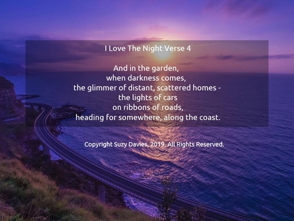 and in the garden when darkness comes the glimmer of distant scattered homes the...